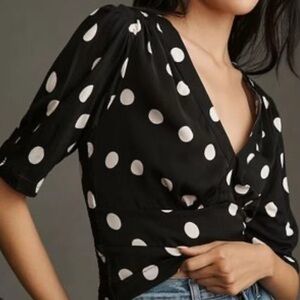 Anthropologie-TINY-Black and White Polka Dot Women's Top